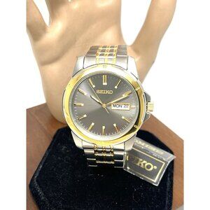 Seiko Men's Watch SUR356 Quartz Gray Dial Day Date Two Tone Stainless Steel 39mm